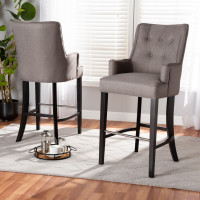 Baxton Studio BBT5407B-GreyWenge-BS Baxton Studio Aldon Modern and Contemporary Grey Fabric Upholstered and Dark Brown Finished Wood 2-Piece Bar Stool Set